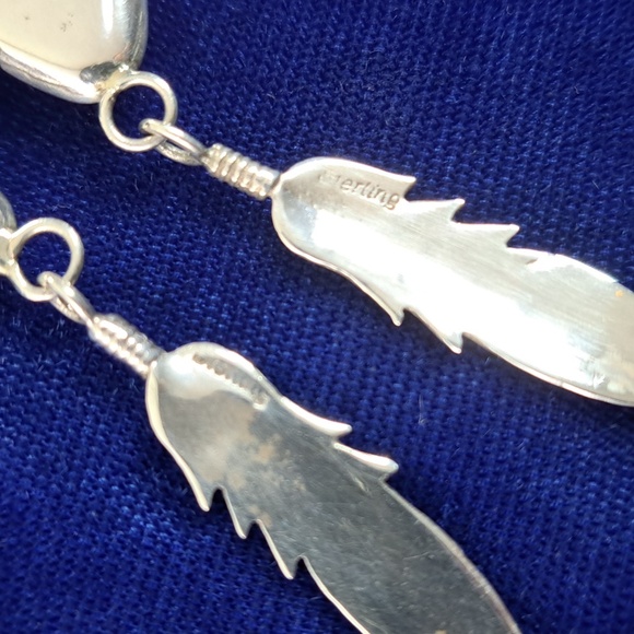Vintage Native American Turquoise Sterling Silver Feather Earrings Signed - Picture 7 of 15